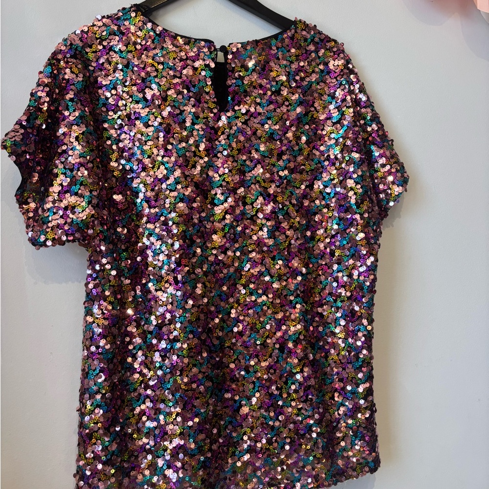 Multicolor Sequin Short Sleeve Top - Picture 6 of 7